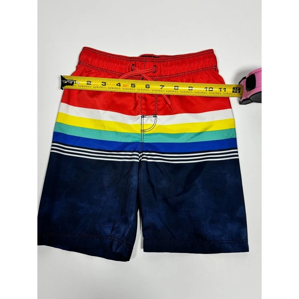 Old Navy‎ Board Shorts Boys 5T Orange Blue Striped Drawstring Waist Swimwear